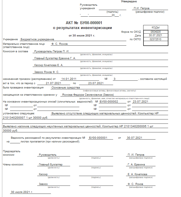 Бланки строгой отчетности инвентаризация в 1с. Акт инвентаризации ОКУД 0504835. Ф 0504835 акт о результатах инвентаризации. Тест по инвентаризации основных средств с ответами. Ведомость расхождений по результатам инвентаризации.