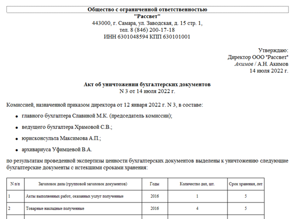 Образец протокола экспертной комиссии по уничтожению документов